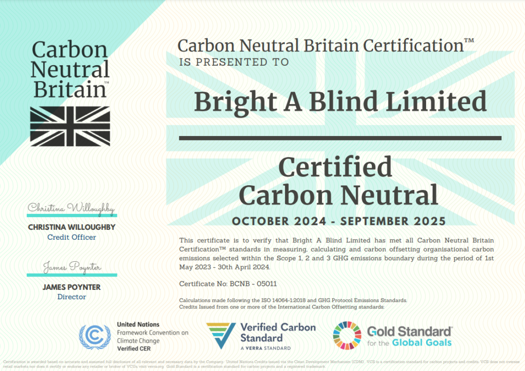 Carbon Neutral Britain, Certified Carbon Neutral - Bright A Blind